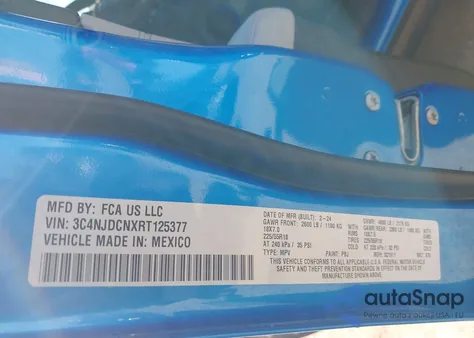 2024 Jeep Compass Limited 4X4 from USA, damaged, VIN 3C4NJDCNXRT125377
